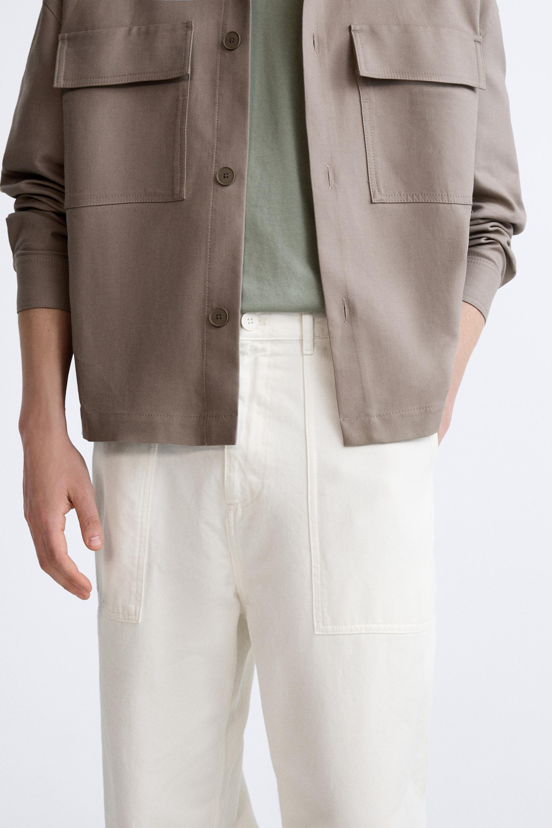TEXTURED TWILL TROUSERS - Oyster-white