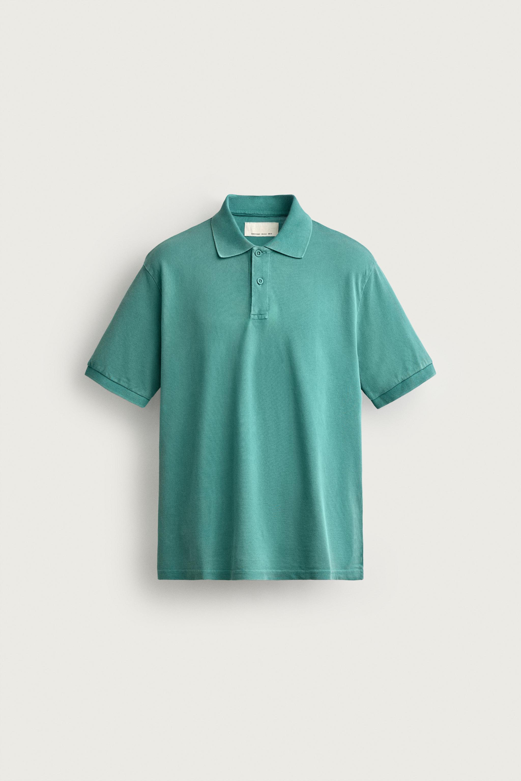 REGULAR FIT WASHED PIQUÉ POLO — Bright turquoise