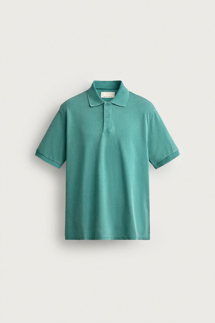 REGULAR FIT WASHED PIQUÉ POLO — Bright turquoise