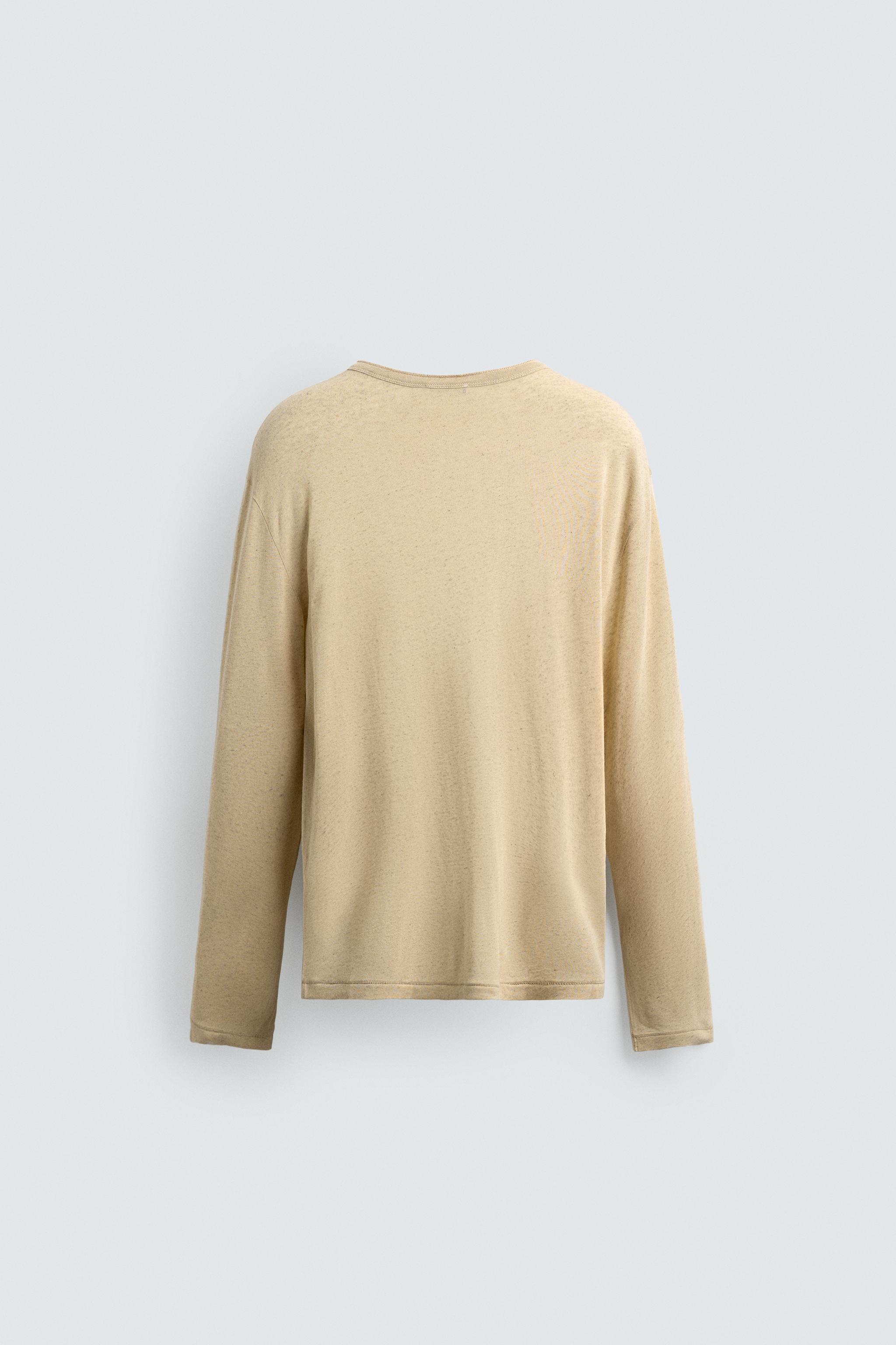VISCOSE LINEN BLEND HENLEY T-SHIRT - Beige | ZARA United States