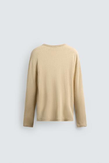 T-SHIRT COL TUNISIEN VISCOSE ET LIN - Beige de Zara - Image 6