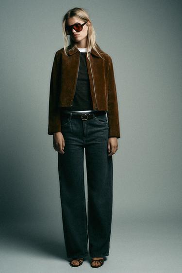 100% LEATHER SHORT JACKET - whisky by Zara - Image 0