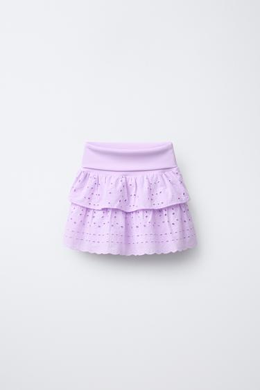 SCHIFFLI EMBROIDERY TURN-UP WAIST SKIRT - Lilac by Zara - Image 0