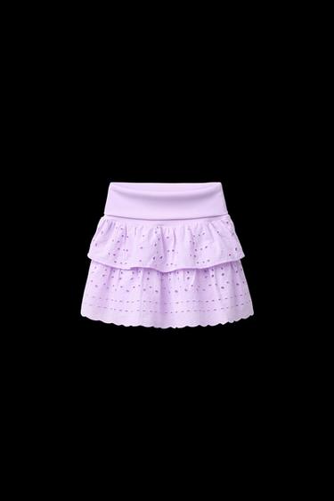 SCHIFFLI EMBROIDERY TURN-UP WAIST SKIRT - Lilac by Zara - Image 0