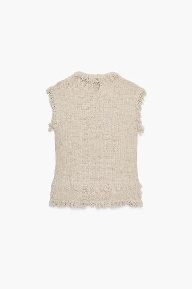 TEXTURED KNIT FRINGED TOP - Ecru by Zara - Image 6
