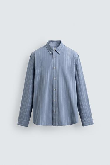 STRIPED TEXTURED SHIRT - Sky blue by Zara