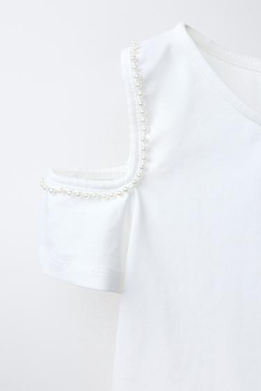 T-SHIRT CUT OUT AVEC PERLES - Blanc de Zara - Image 3