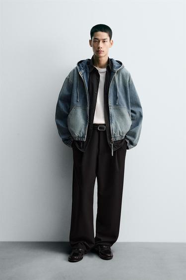 WASHED HOODED JACKET - Mid-blue by Zara