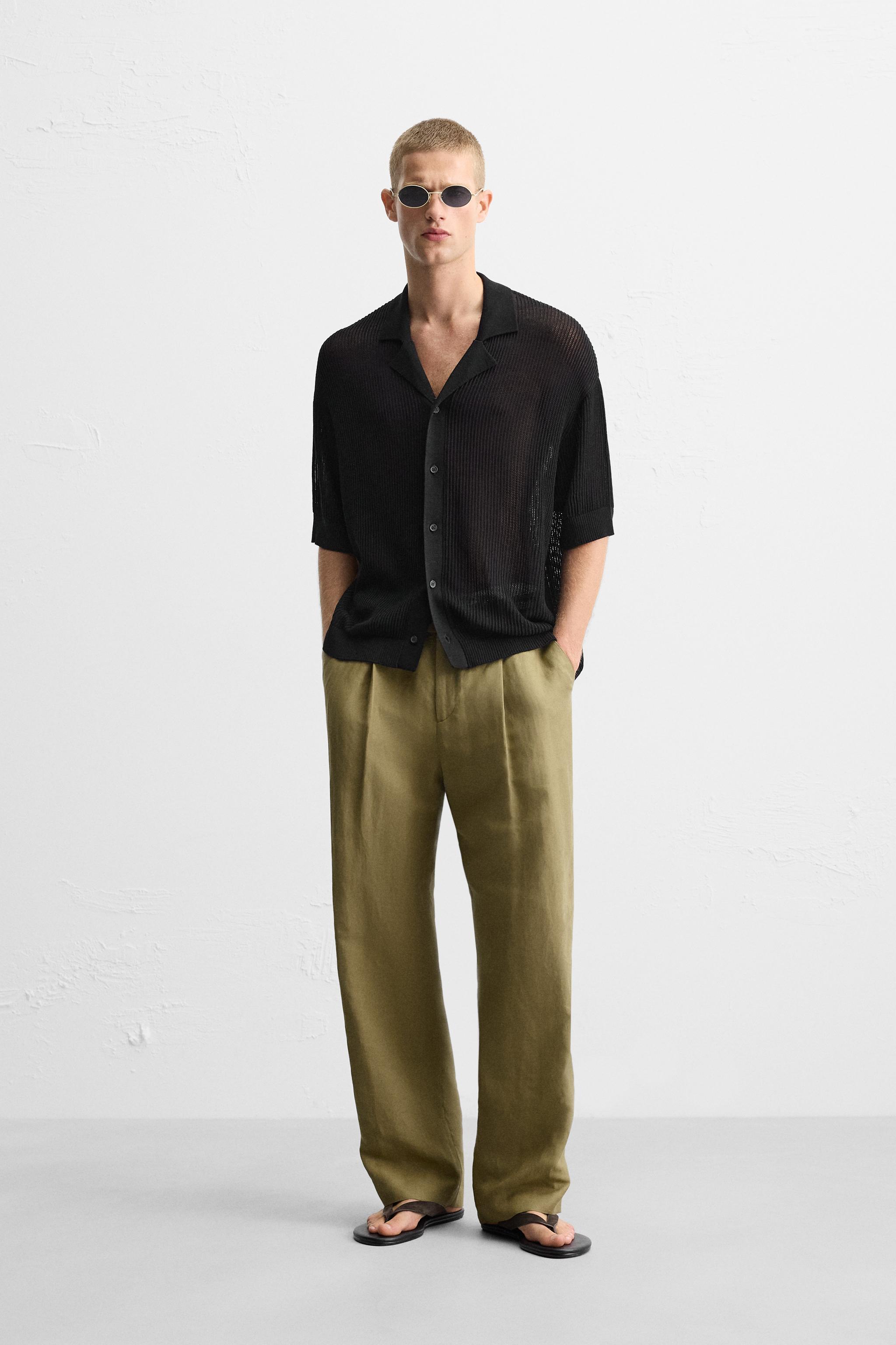 透かし編みニットシャツ - ブラック | ZARA Japan / 日本