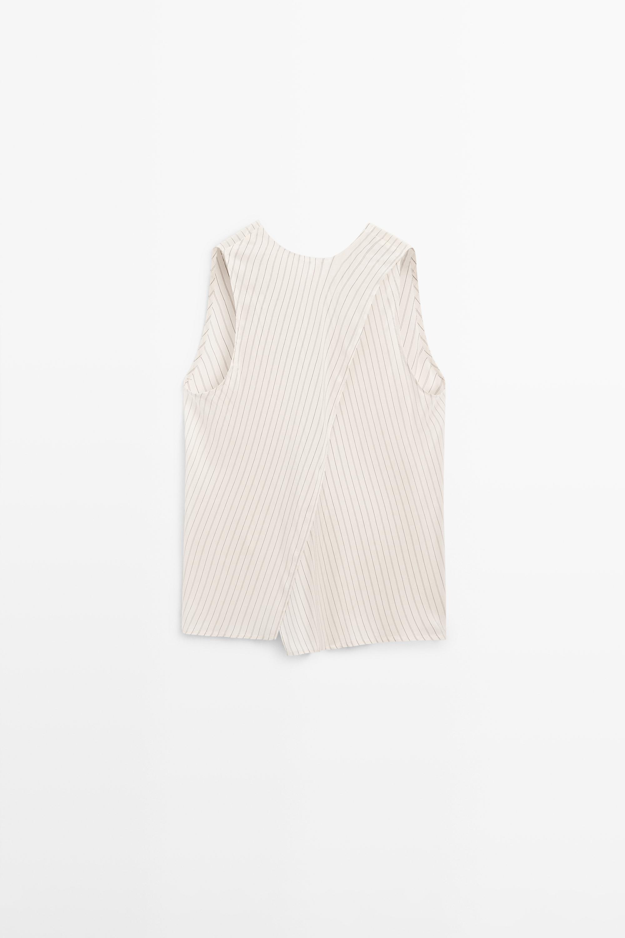 STUDIO flowing striped wrap top — Ecru