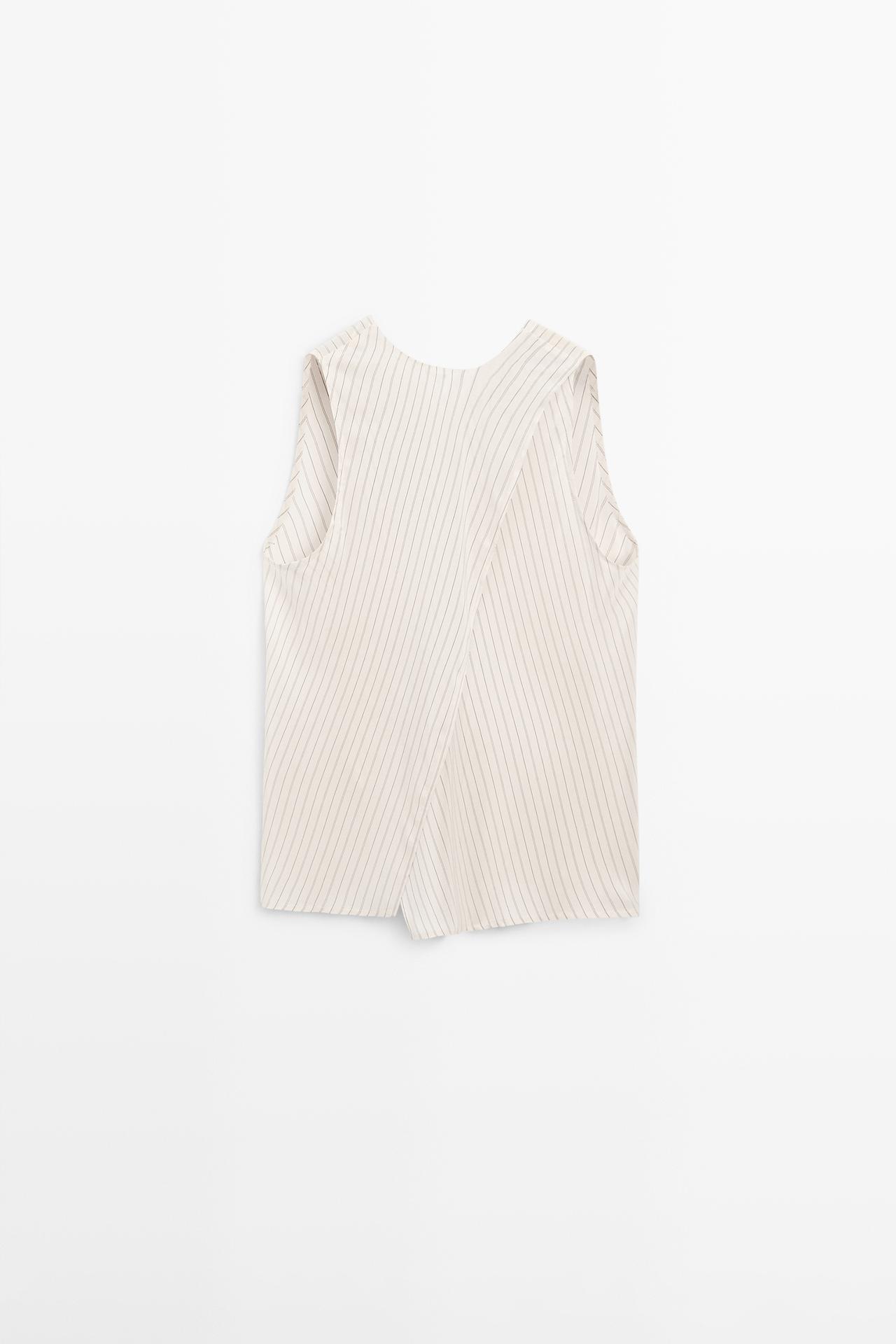 STUDIO flowing striped wrap top — Ecru