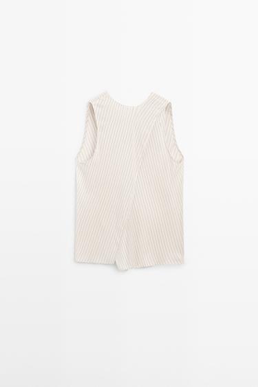 STUDIO flowing striped wrap top — Ecru 2