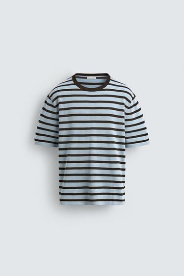 STRIPED COTTON KNIT T-SHIRT - Brown Stripes by Zara