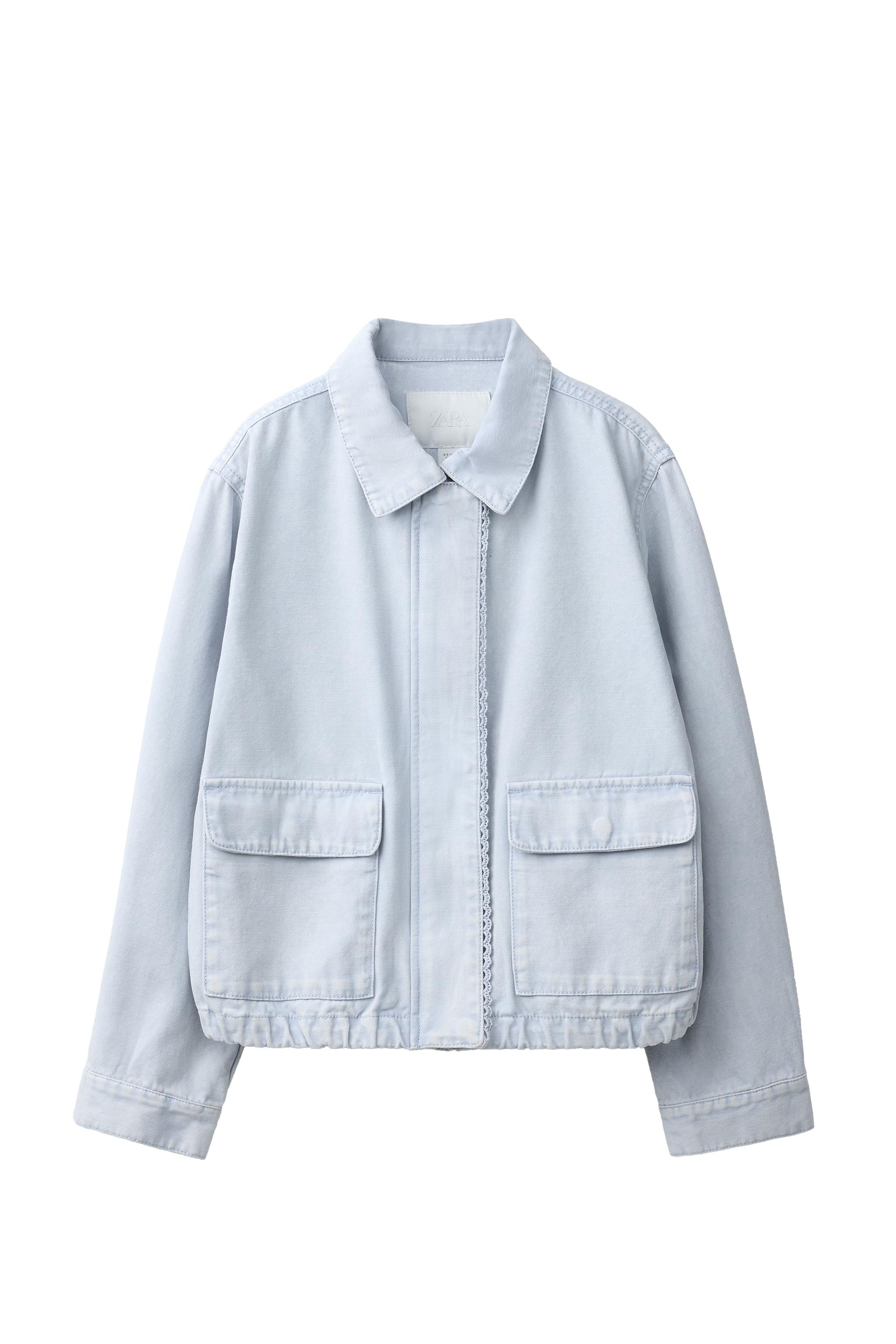 レースディテール入りキャンバスジャケット - ライトブルー | ZARA