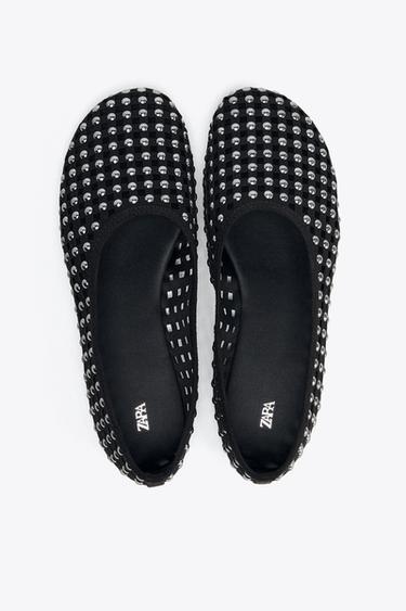 STUDDED MESH BALLERINAS - Black by Zara - Image 4