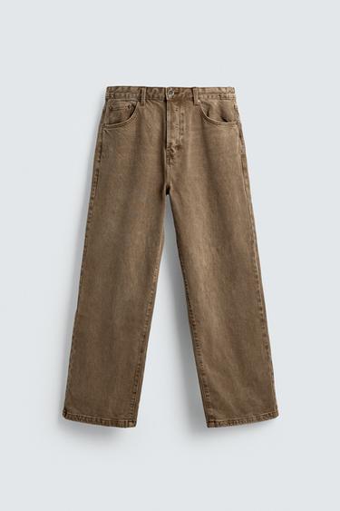RELAXED FLARE FIT JEANS - Brown by Zara