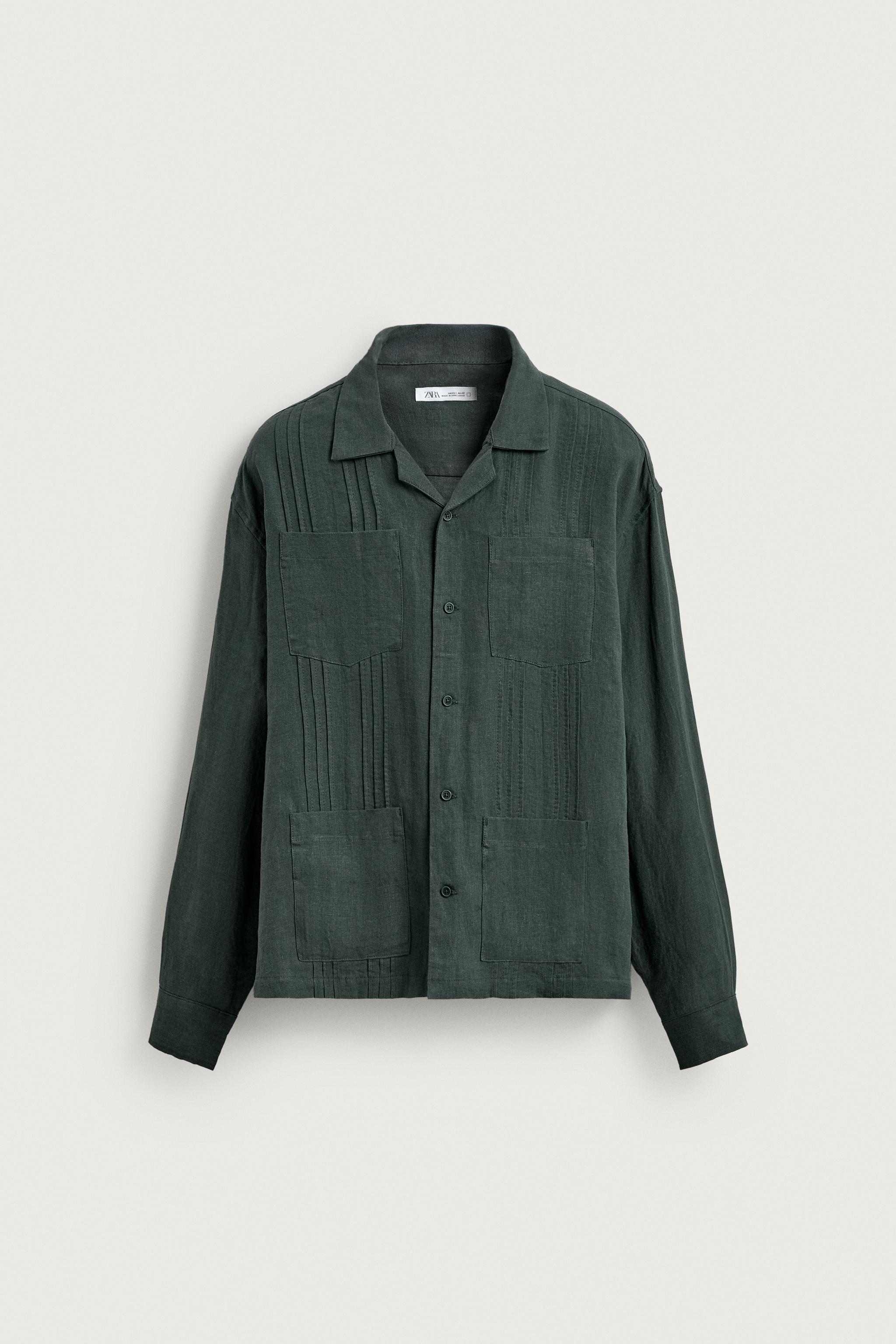 RELAXED FIT 100% LINEN PLEATED SHIRT