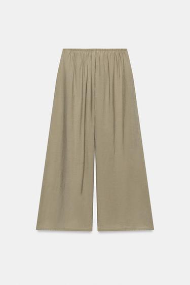 PANTALON PALAZZO FLUIDE À LACET - Kaki clair de Zara - Image 6