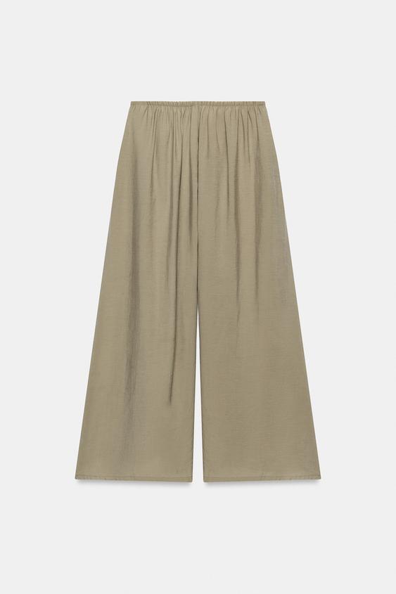 PANTALON PALAZZO FLUIDE À LACET - Kaki clair de Zara - Image 6