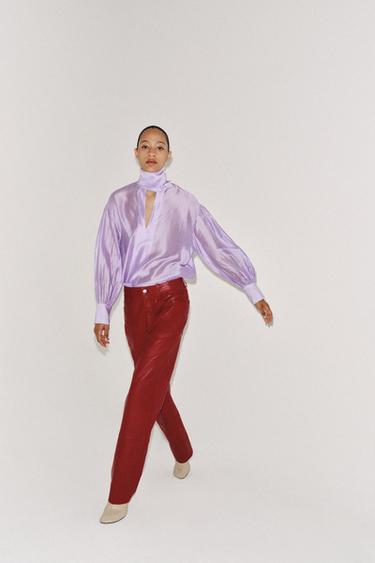 ZW COLLECTION SATIN SHIRT WITH TIES - Purple by Zara