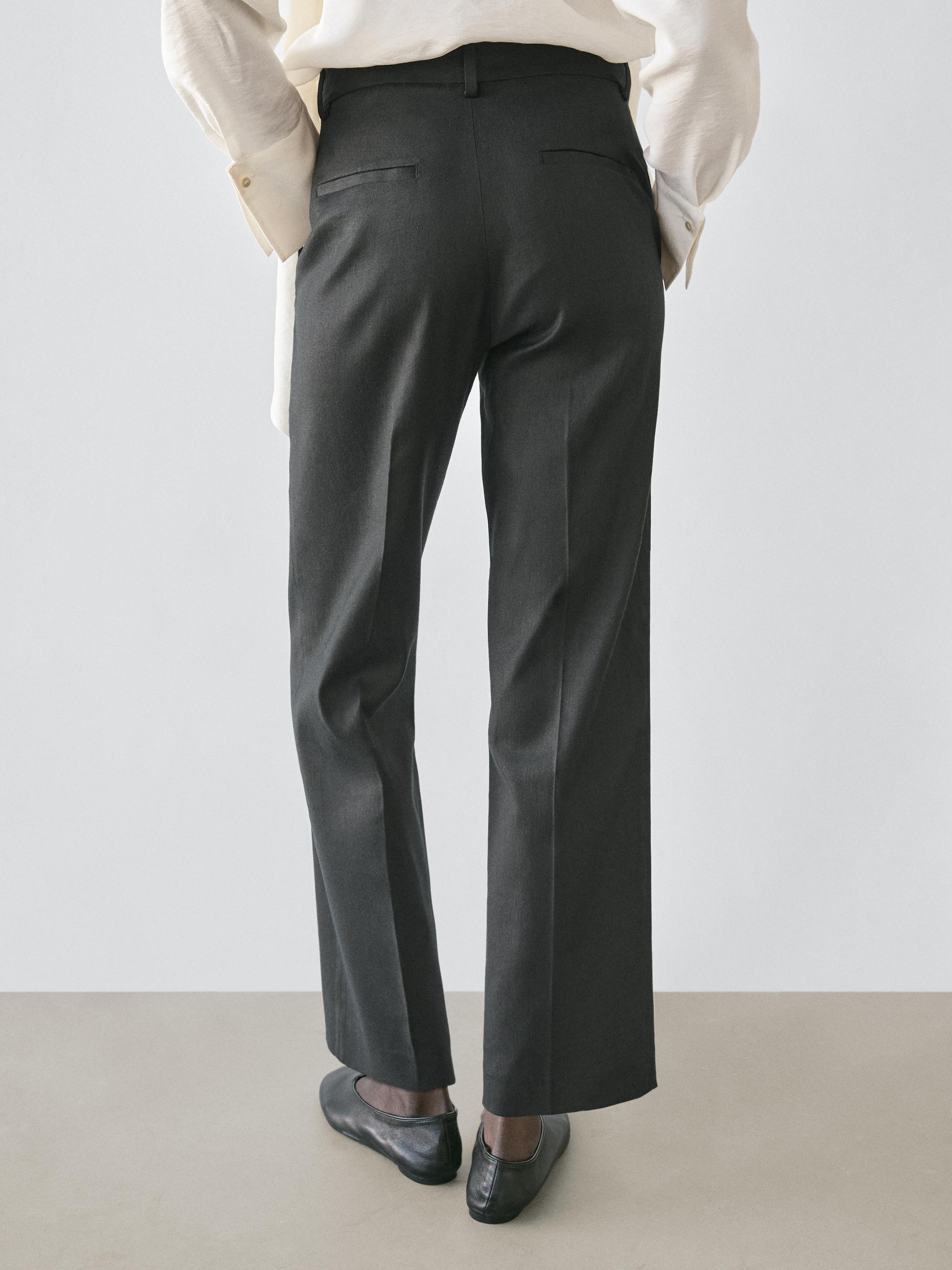 Straight-leg linen blend trousers