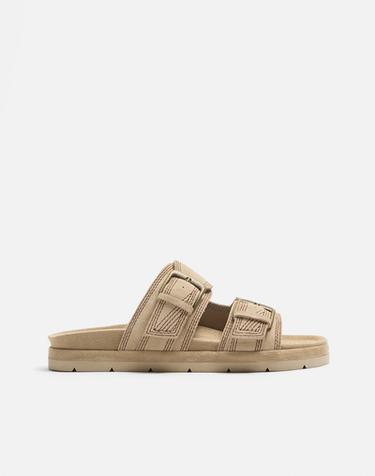 Zara DOUBLE STRAP LEATHER SANDALS - Sandy Brown