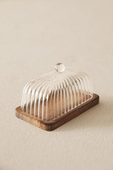 BOROSILICATE GLASS AND WOOD BUTTER DISH - 990 by Zara