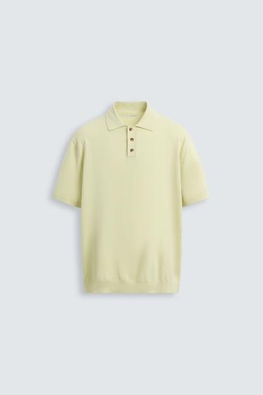 WASHED COTTON KNIT POLO SHIRT - Lime by Zara