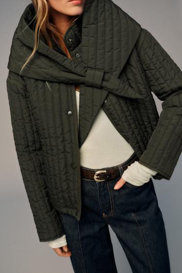 PUFFER JACKET WITH DETACHABLE SCARF - Dark khaki by Zara - Image 2