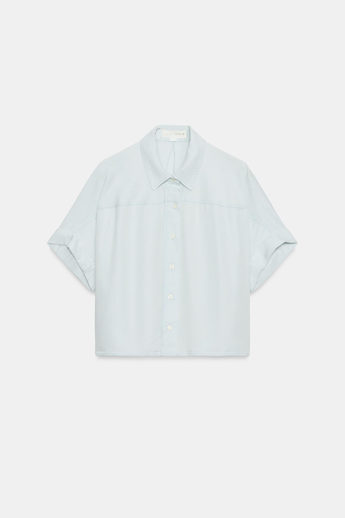 Женская рубашка Zara Flowy Short Sleeve, цвет: Светлый синий — фото 6