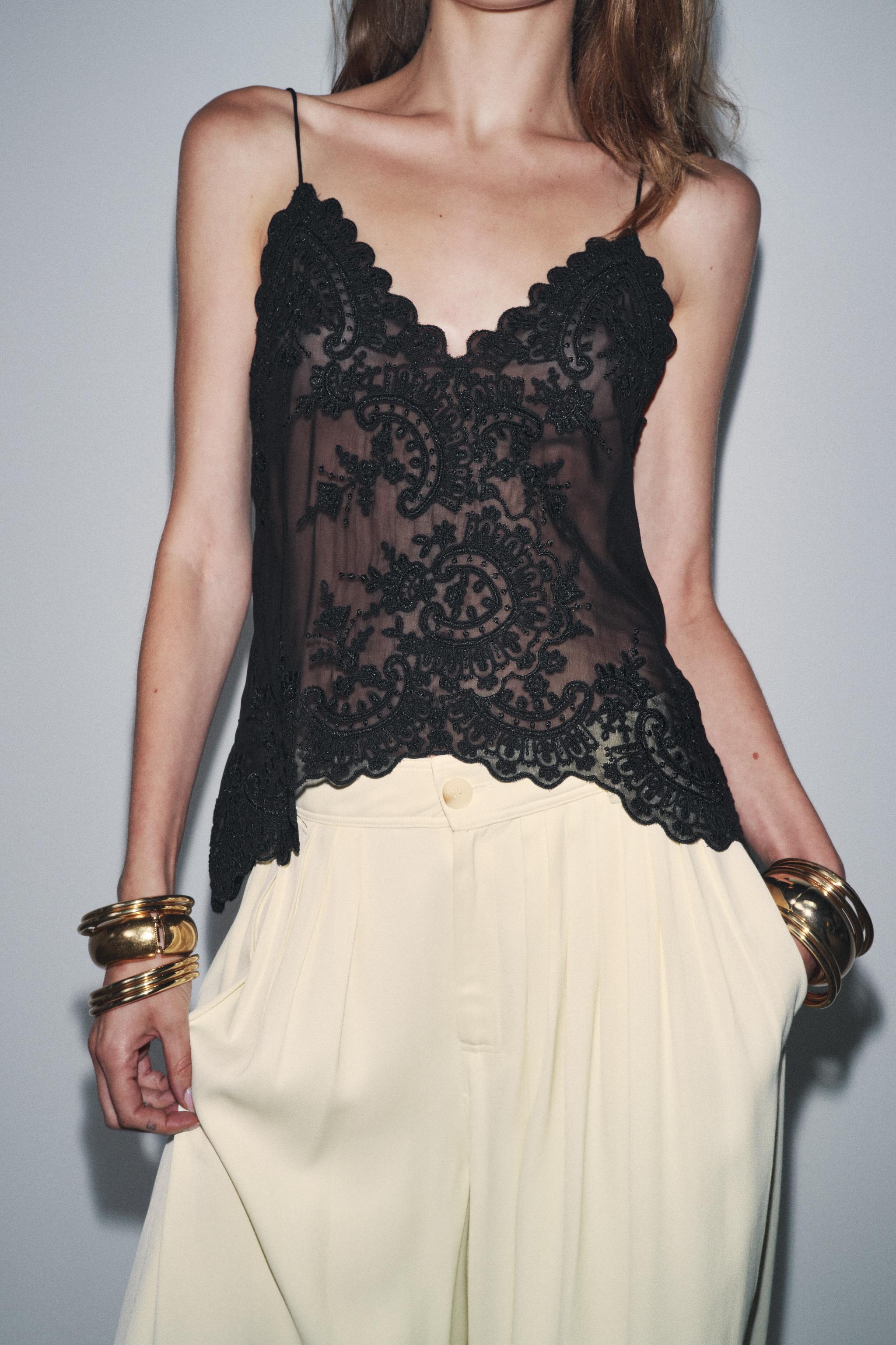 ZW COLLECTION LACE CAMISOLE TOP - Black | ZARA United States