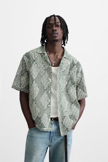 CHEMISE STRUCTURÉE CROCHET - Vert de Zara - Image 1
