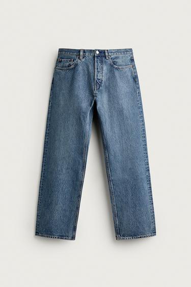 STRAIGHT-FIT LONG-LENGTH JEANS — Mid-blue 1