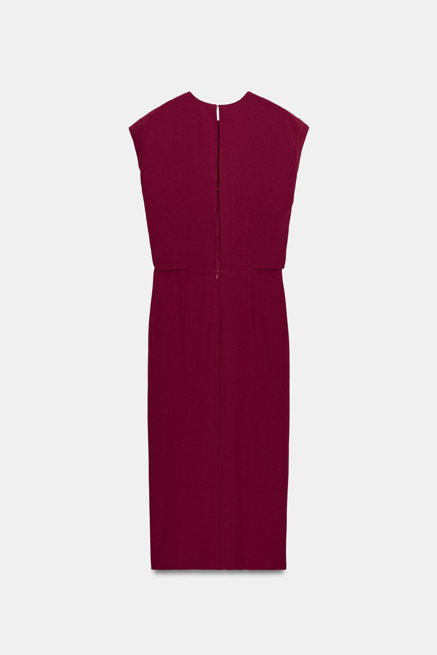 Женское платье Zara ZW Collection Ruffled MIDI, цвет: Бордовый — фото 7