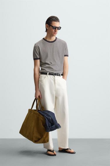 CAMISETA PUNTO RAYAS - Marrón / Topo de Zara - Imagen 0