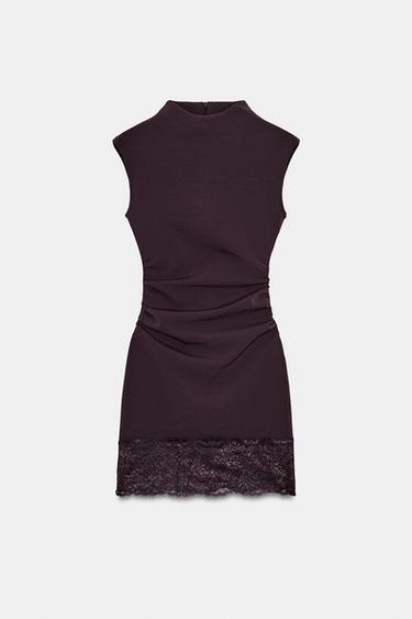 ΚΟΝΤΟ ΦΟΡΕΜΑ STRETCH ΜΕ ΔΑΝΤΕΛΑ - Καφέ σκούρο του Zara