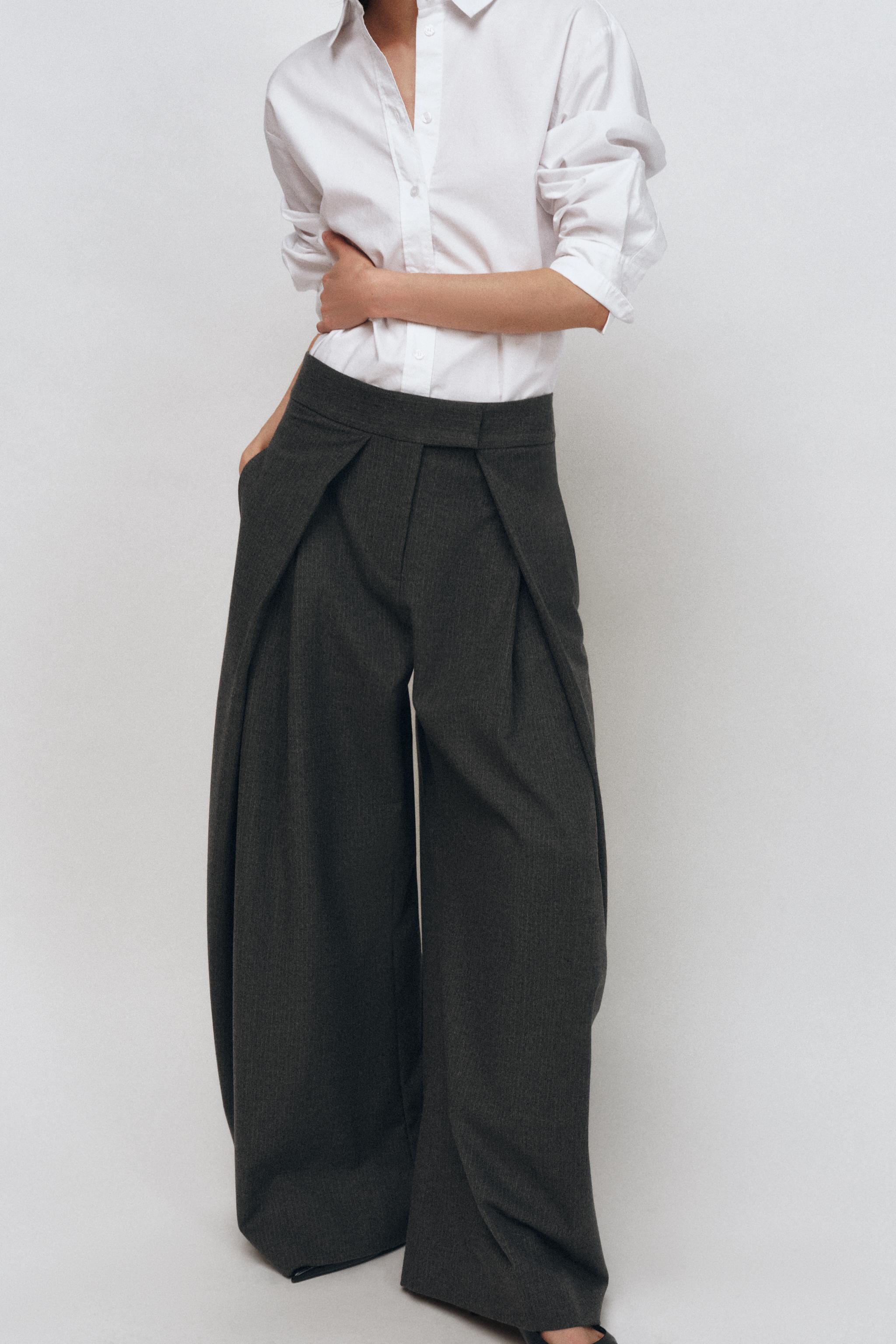 ZW COLLECTION İNCE ÇİZGİLİ WIDE LEG PENS DETAYLI PANTOLON - Görsel 2