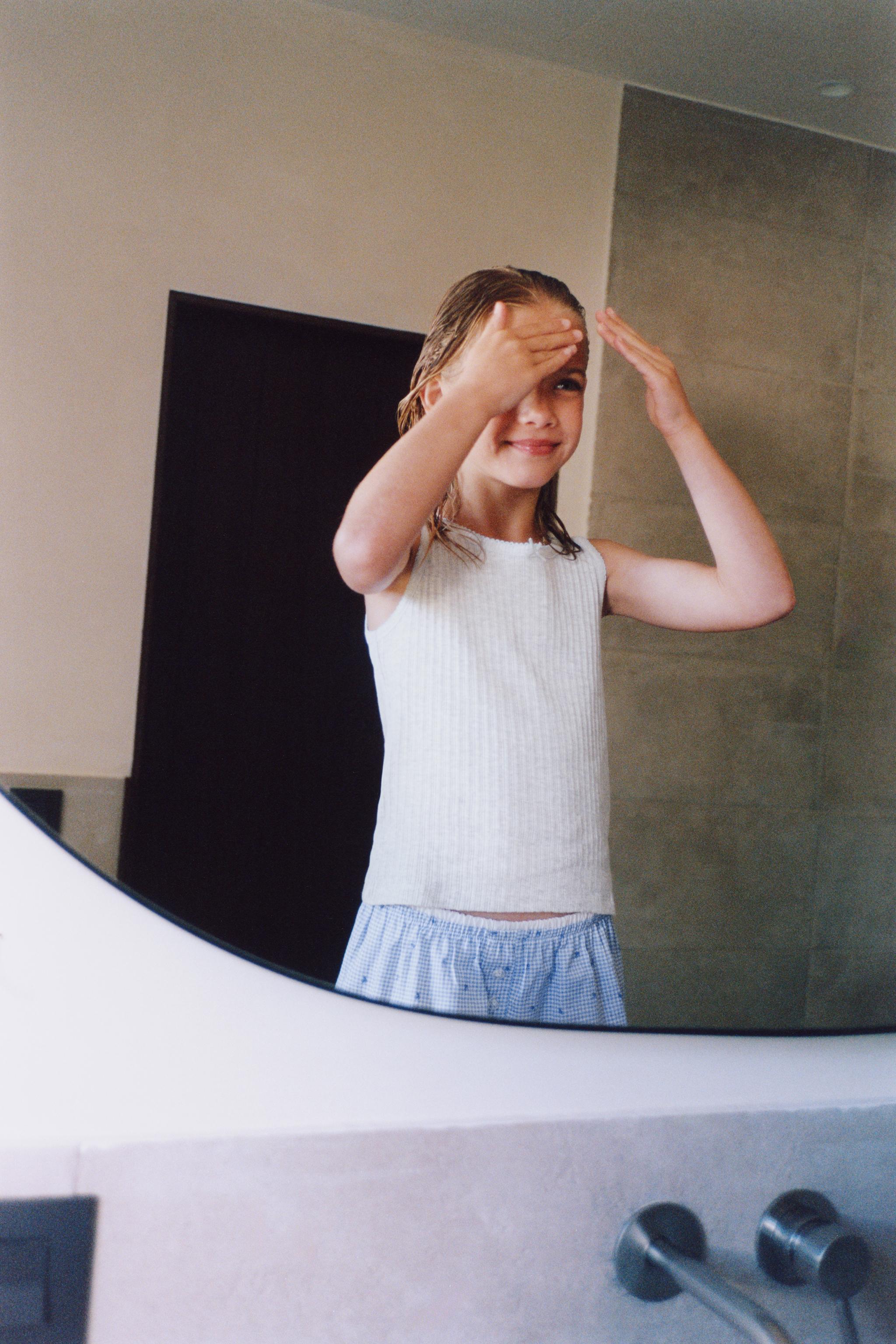 6-14 YEARS/ COMBINED GINGHAM PYJAMAS — Blue