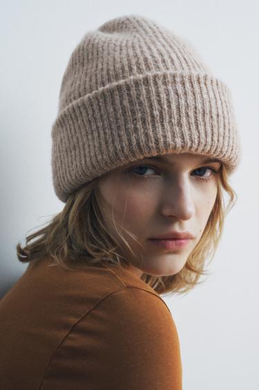 Zara TURNED-UP KNIT BEANIE - Beige