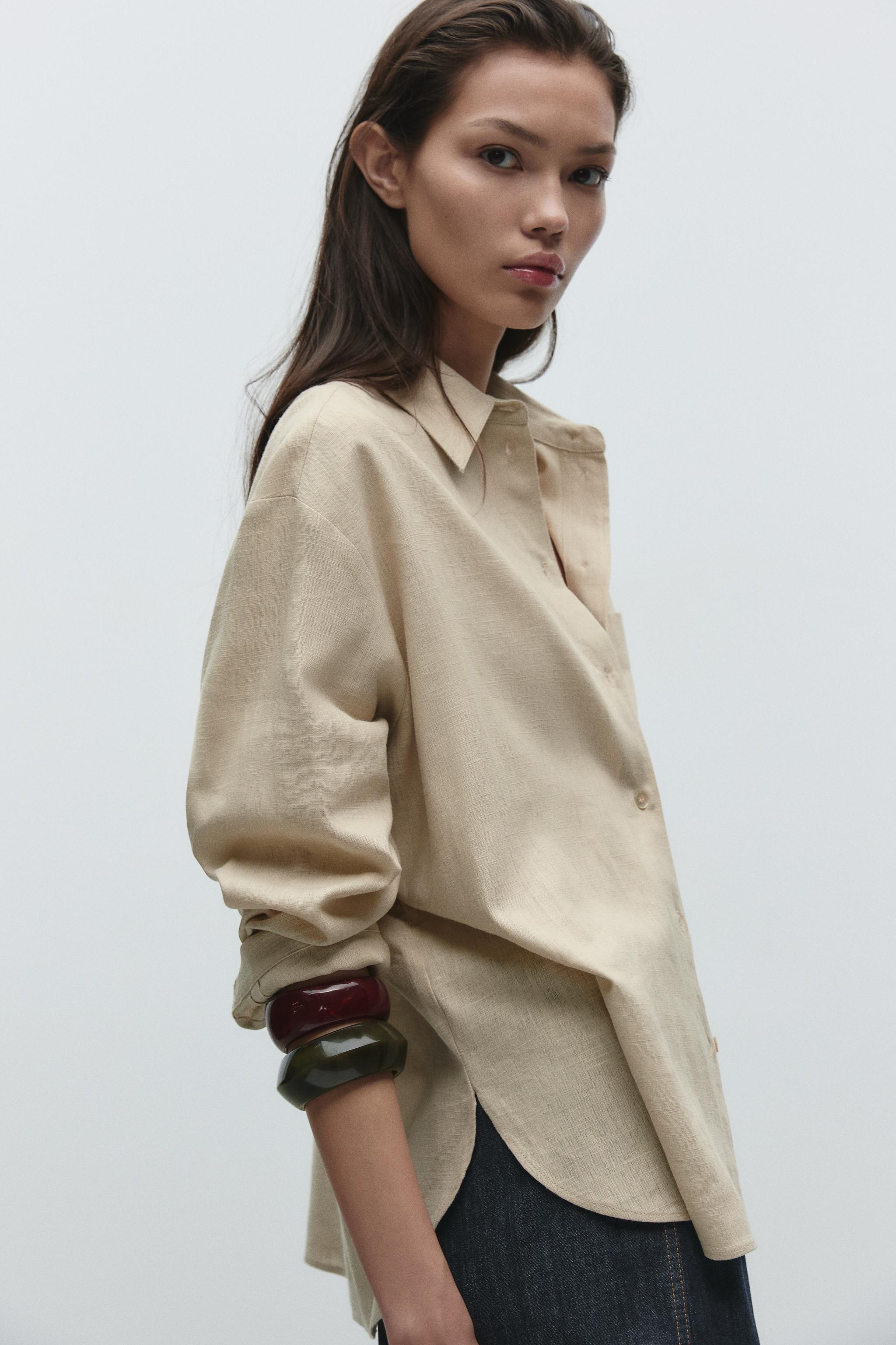OVERSIZE LINEN BLEND SHIRT - Sand | ZARA Australia