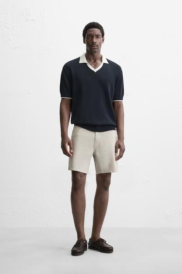 Zara REGULAR FIT DENIM SHORTS - Stone