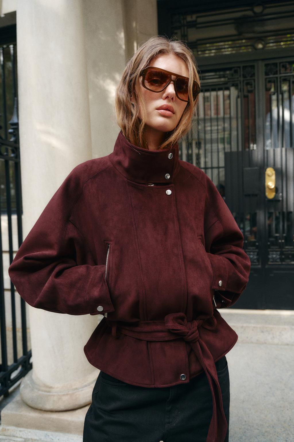 FAUX-FUR COLLAR BELTED JACKET