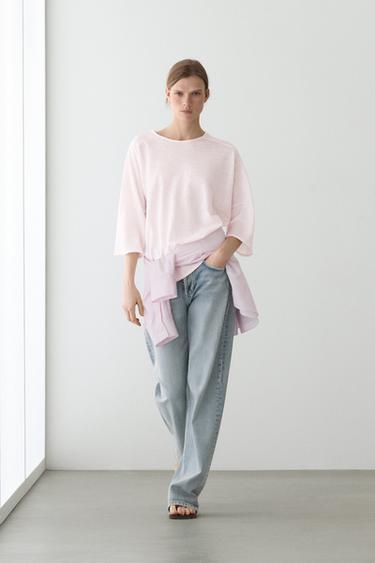 T-shirt en lin mélangé - Rose pâle de Zara - Image 0
