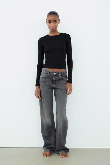 JEANS TRF WIDE LEG SHTRAT I MESËM - Gri e errët nga Zara