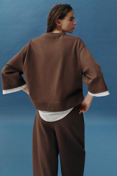 سترة بأكمام طويلة ممزوجة - بني فاتح by Zara