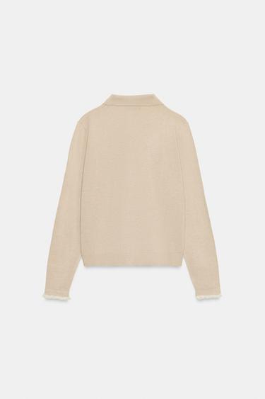 CARDIGAN WITH CONTRASTING LACE - Beige by Zara - Image 8