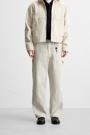 SPLATTER CARPENTER POCKET TROUSERS - Oyster-white by Zara