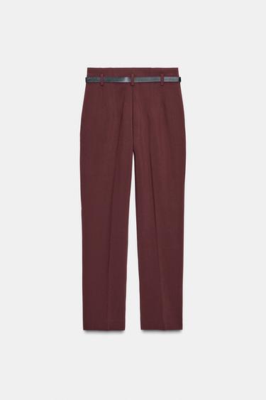 HIGH-WAIST TROUSERS WITH BELT - Burgundy by Zara