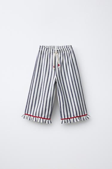 CALÇAS DE RISCA TECIDA COM FOLHO - Azul-marinho da Zara - Imagem 0