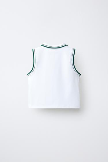 POLO AVEC TEXTE ET LISERÉS EN CONTRASTE - Blanc de Zara - Image 1